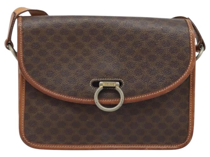 Céline Borsa a Spalla in Tela Macadam CELINE in Pelle PVC Marrone Oro Auth ka3071 D'oro - vista 13