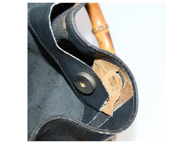 Borsa a mano in pelle Gucci Bamboo 2 in 1 Nero Oro Auth 172300 D'oro - vista 11