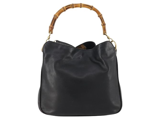 Borsa a mano in pelle Gucci Bamboo 2 in 1 Nero Oro Auth 172300 D'oro - vista 13