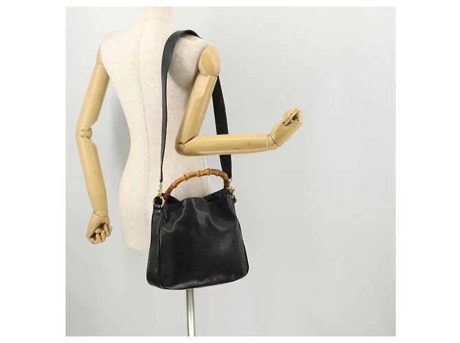 Borsa a mano in pelle Gucci Bamboo 2 in 1 Nero Oro Auth 172300 D'oro - vista 24