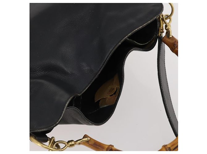 Borsa a mano in pelle Gucci Bamboo 2 in 1 Nero Oro Auth 172300 D'oro - vista 6