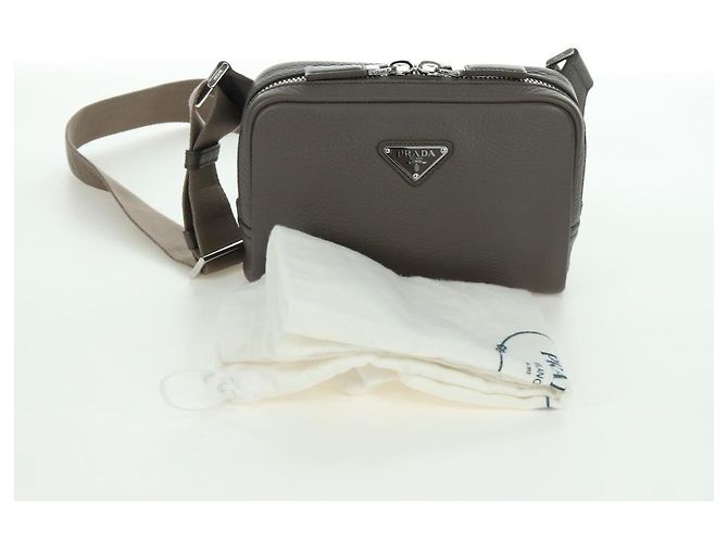 PRADA Vitterodino Borsa a Spalla Pelle Grigia Argento 2VH184 Auth ARZ688SAM Marrone - vista 12