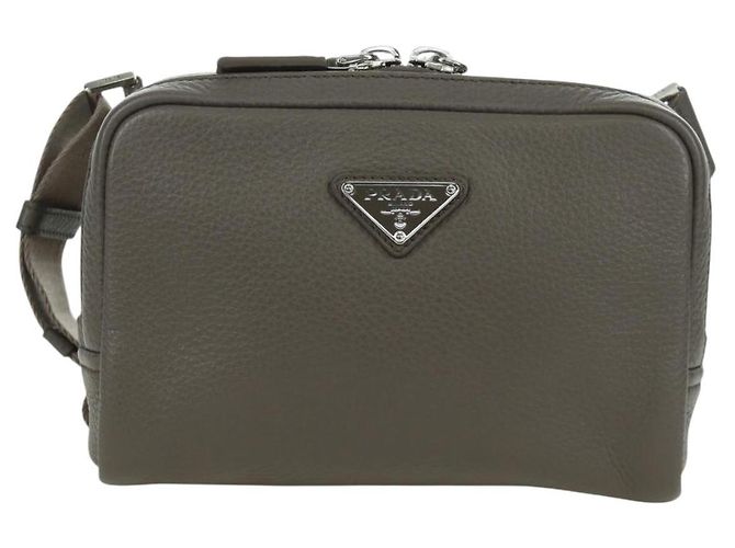 PRADA Vitterodino Borsa a Spalla Pelle Grigia Argento 2VH184 Auth ARZ688SAM Marrone - vista 13