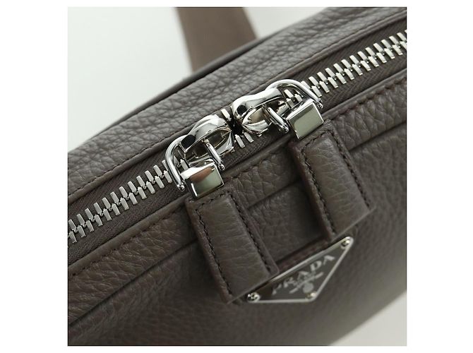 PRADA Vitterodino Borsa a Spalla Pelle Grigia Argento 2VH184 Auth ARZ688SAM Marrone - vista 19