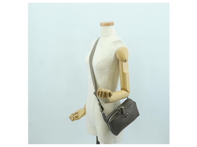 PRADA Vitterodino Borsa a Spalla Pelle Grigia Argento 2VH184 Auth ARZ688SAM Marrone - vista 26
