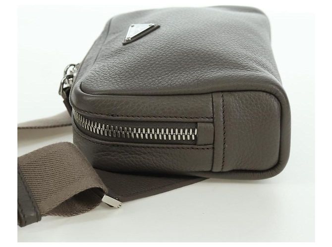 PRADA Vitterodino Borsa a Spalla Pelle Grigia Argento 2VH184 Auth ARZ688SAM Marrone - vista 3