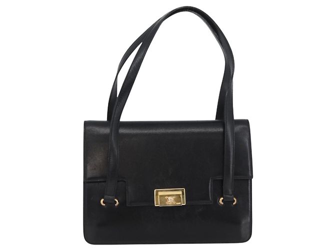 Céline Bolsa de mão CELINE em couro preto e dourado Auth ARZ427 - vista 13