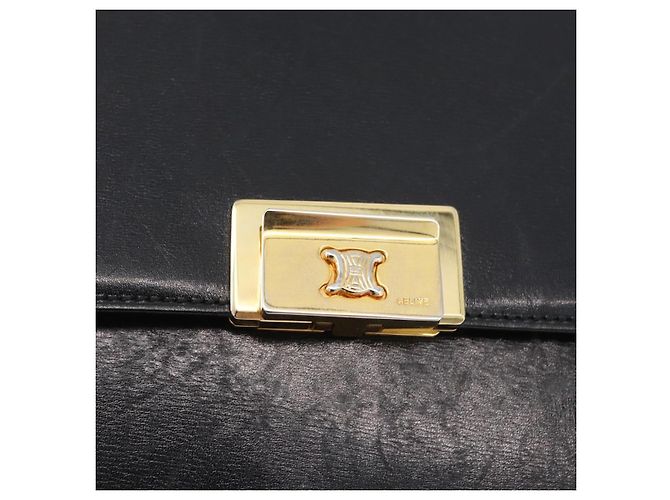 Céline Bolsa de mão CELINE em couro preto e dourado Auth ARZ427 - vista 17