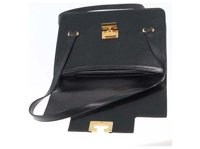 Céline Bolsa de mão CELINE em couro preto e dourado Auth ARZ427 - vista 18