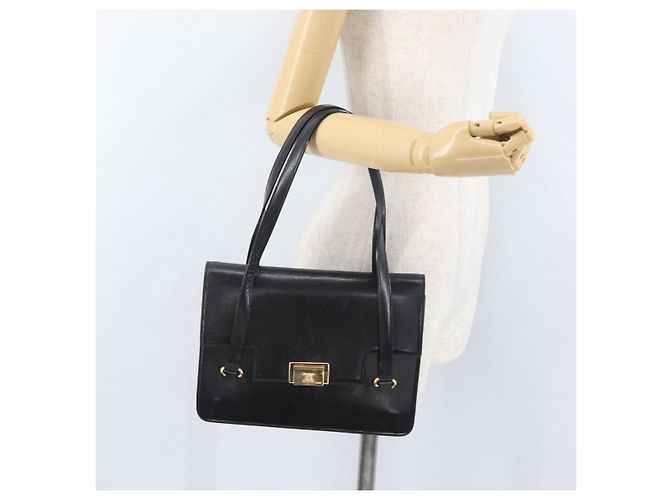 Céline Bolsa de mão CELINE em couro preto e dourado Auth ARZ427 - vista 26