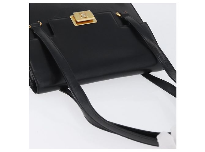 Céline Bolsa de mão CELINE em couro preto e dourado Auth ARZ427 - vista 6