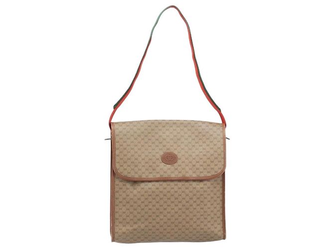 Borsa a Spalla GUCCI Micro GG Supreme Web Sherry Line PVC Beige Oro Auth 174437 D'oro - vista 13