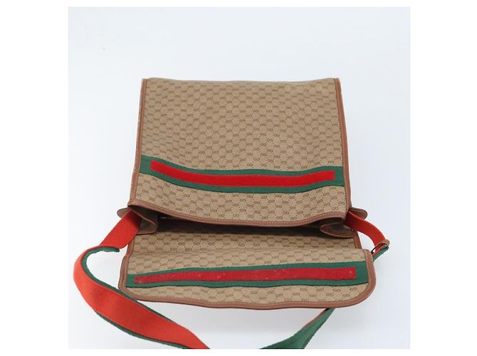 Borsa a Spalla GUCCI Micro GG Supreme Web Sherry Line PVC Beige Oro Auth 174437 D'oro - vista 18