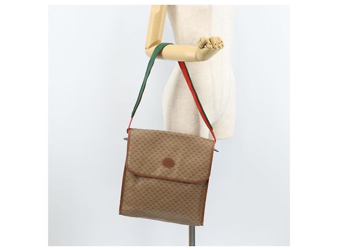 Borsa a Spalla GUCCI Micro GG Supreme Web Sherry Line PVC Beige Oro Auth 174437 D'oro - vista 23