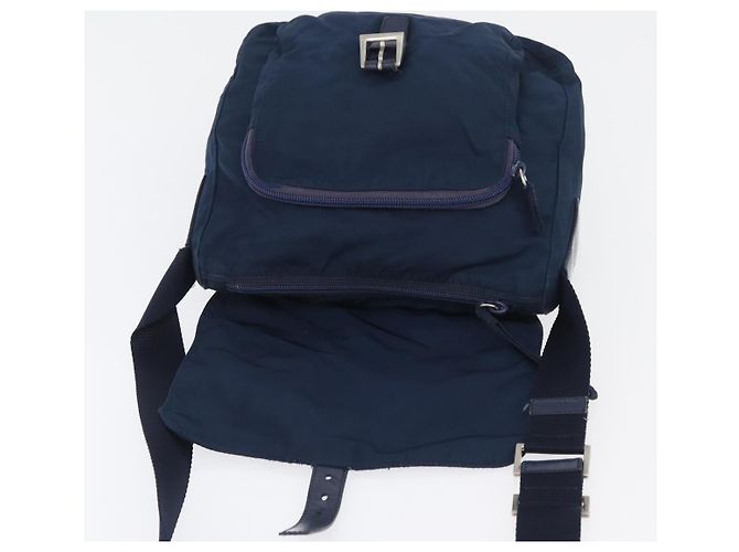 Borsa a Spalla PRADA in Nylon Blu Navy Argento Auth BA11437 - vista 10