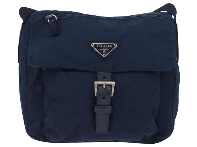 Borsa a Spalla PRADA in Nylon Blu Navy Argento Auth BA11437 - vista 13