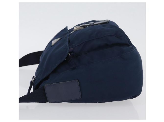Borsa a Spalla PRADA in Nylon Blu Navy Argento Auth BA11437 - vista 4