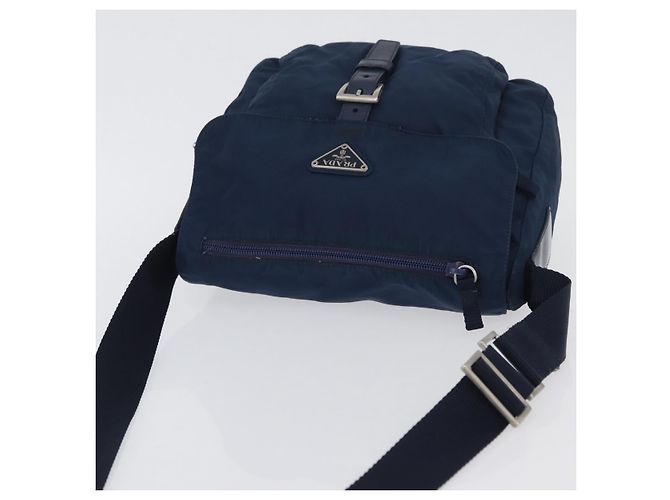 Borsa a Spalla PRADA in Nylon Blu Navy Argento Auth BA11437 - vista 6