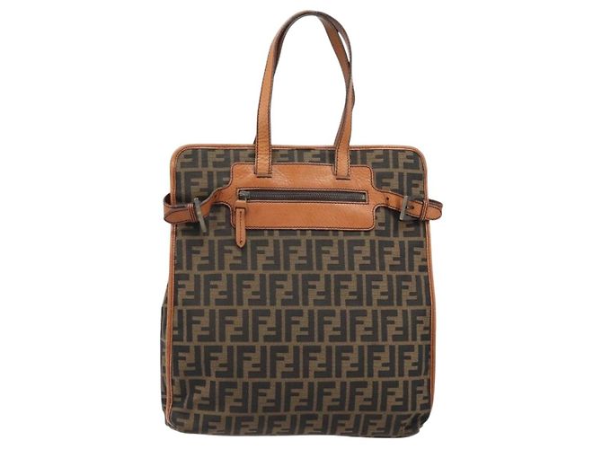 Borsa tote in tela Zucca FENDI nera e marrone Auth BSZ547A Nero - vista 13