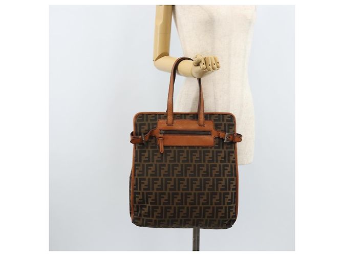 Borsa tote in tela Zucca FENDI nera e marrone Auth BSZ547A Nero - vista 26