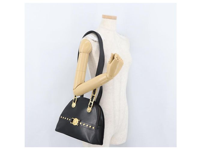 Borsa Tote Sunburst in pelle nera e oro Gianni Versace Auth am10821A Preto Dourado - vista 23