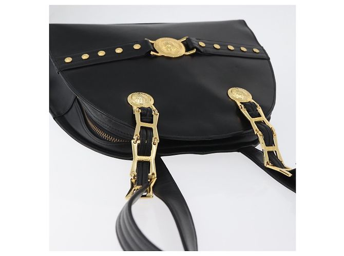 Borsa Tote Sunburst in pelle nera e oro Gianni Versace Auth am10821A Preto Dourado - vista 6