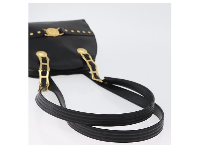 Borsa Tote Sunburst in pelle nera e oro Gianni Versace Auth am10821A Preto Dourado - vista 7