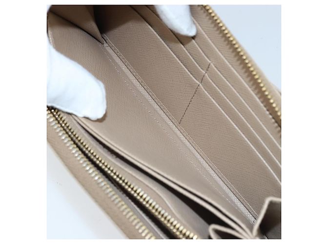PRADA Cartera Larga con Cinta de cuero Safiano Beige Dorado Auth fm5266 - vista 11