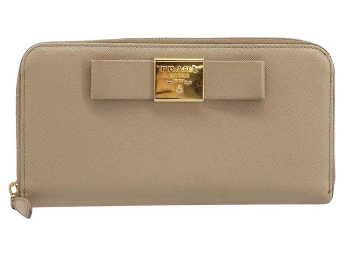 PRADA Cartera Larga con Cinta de cuero Safiano Beige Dorado Auth fm5266 - vista 13