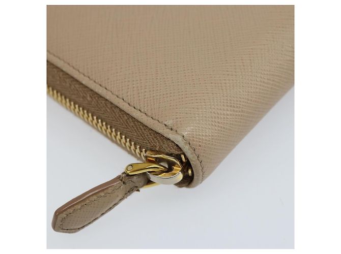 PRADA Cartera Larga con Cinta de cuero Safiano Beige Dorado Auth fm5266 - vista 14