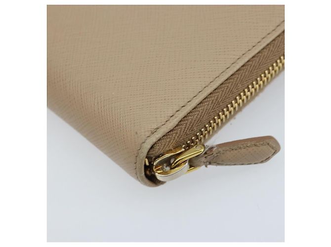 PRADA Cartera Larga con Cinta de cuero Safiano Beige Dorado Auth fm5266 - vista 15