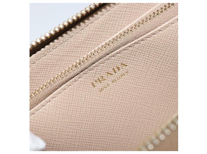 PRADA Cartera Larga con Cinta de cuero Safiano Beige Dorado Auth fm5266 - vista 18