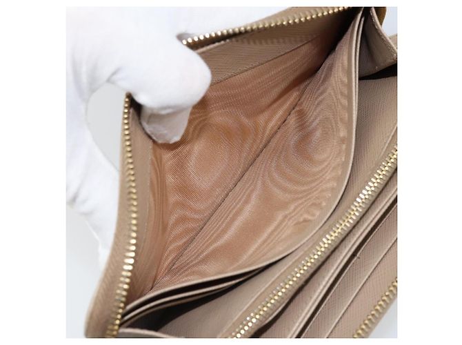 PRADA Cartera Larga con Cinta de cuero Safiano Beige Dorado Auth fm5266 - vista 19
