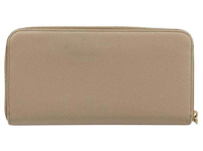 PRADA Cartera Larga con Cinta de cuero Safiano Beige Dorado Auth fm5266 - vista 2