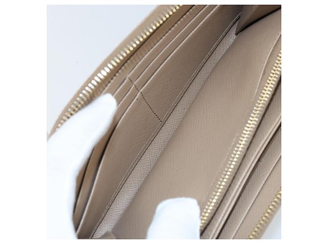 PRADA Cartera Larga con Cinta de cuero Safiano Beige Dorado Auth fm5266 - vista 20