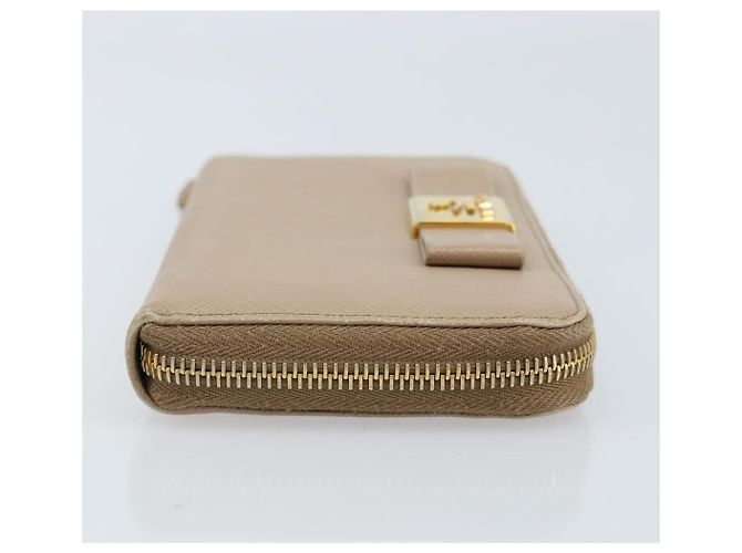 PRADA Cartera Larga con Cinta de cuero Safiano Beige Dorado Auth fm5266 - vista 3