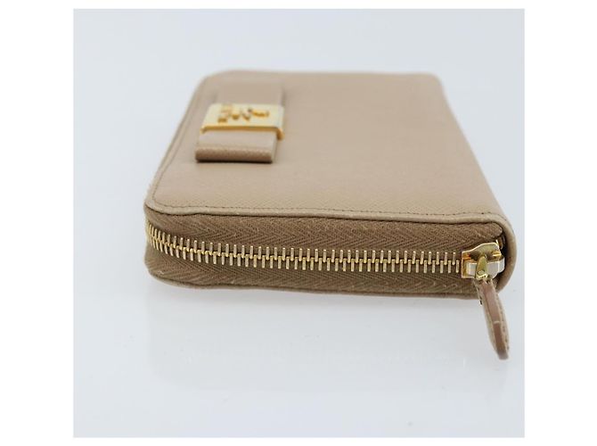 PRADA Cartera Larga con Cinta de cuero Safiano Beige Dorado Auth fm5266 - vista 4