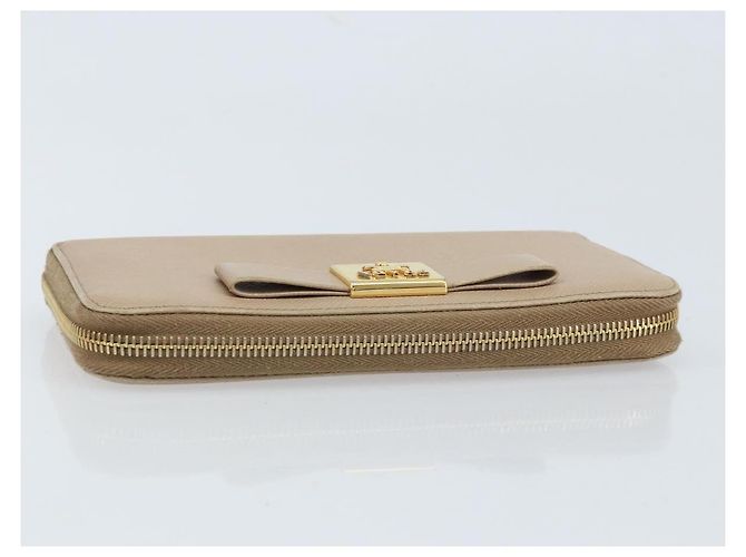 PRADA Cartera Larga con Cinta de cuero Safiano Beige Dorado Auth fm5266 - vista 5