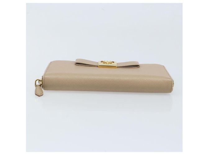 PRADA Cartera Larga con Cinta de cuero Safiano Beige Dorado Auth fm5266 - vista 6