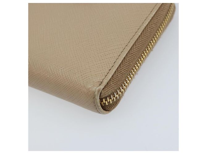 PRADA Cartera Larga con Cinta de cuero Safiano Beige Dorado Auth fm5266 - vista 7