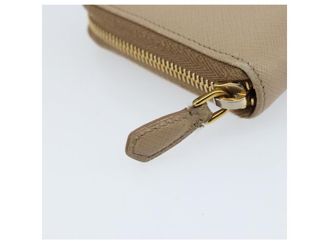 PRADA Cartera Larga con Cinta de cuero Safiano Beige Dorado Auth fm5266 - vista 8