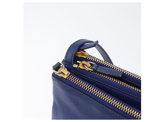 Céline Borsa a Spalla CELINE Trio in Pelle Blu Oro Auth ARZ364 D'oro - vista 10