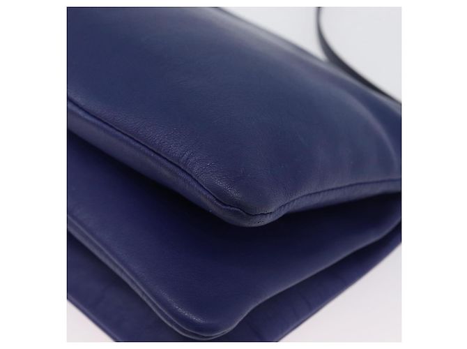 Céline Borsa a Spalla CELINE Trio in Pelle Blu Oro Auth ARZ364 D'oro - vista 14