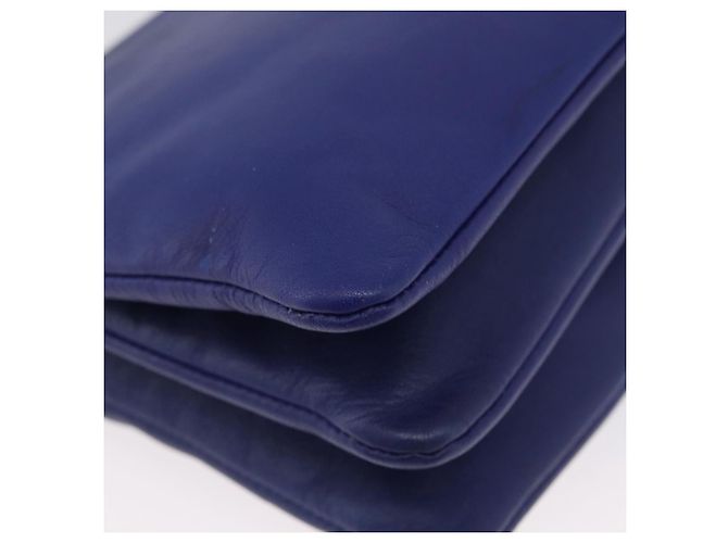 Céline Borsa a Spalla CELINE Trio in Pelle Blu Oro Auth ARZ364 D'oro - vista 15
