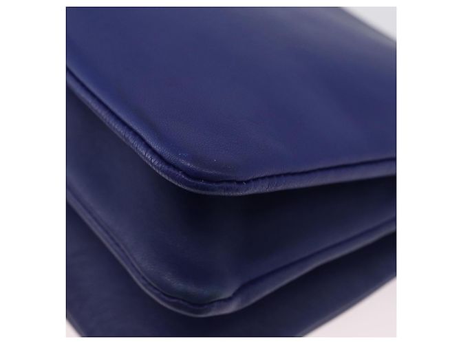 Céline Borsa a Spalla CELINE Trio in Pelle Blu Oro Auth ARZ364 D'oro - vista 16