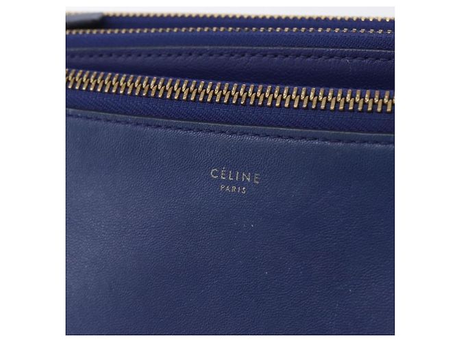 Céline Borsa a Spalla CELINE Trio in Pelle Blu Oro Auth ARZ364 D'oro - vista 17
