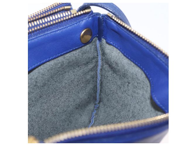 Céline Borsa a Spalla CELINE Trio in Pelle Blu Oro Auth ARZ364 D'oro - vista 19