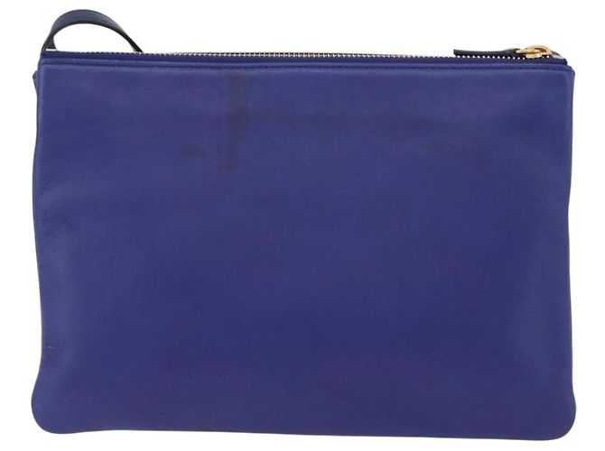 Céline Borsa a Spalla CELINE Trio in Pelle Blu Oro Auth ARZ364 D'oro - vista 2