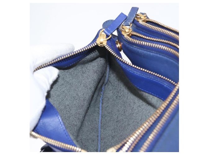 Céline Borsa a Spalla CELINE Trio in Pelle Blu Oro Auth ARZ364 D'oro - vista 20