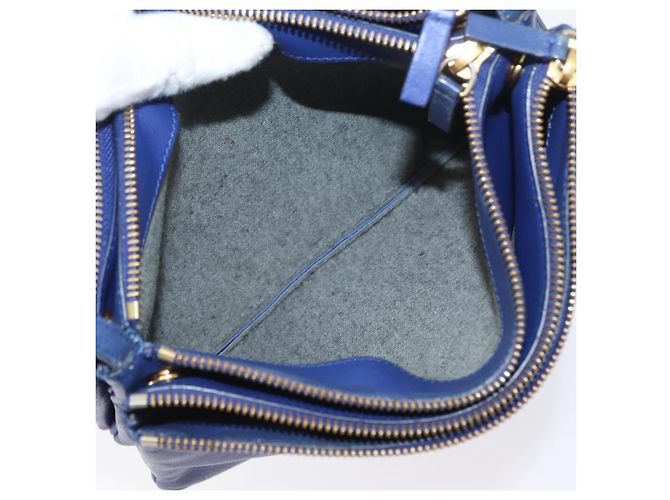 Céline Borsa a Spalla CELINE Trio in Pelle Blu Oro Auth ARZ364 D'oro - vista 21